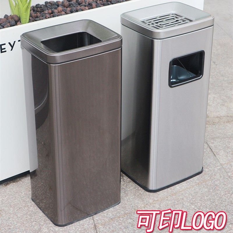 不锈钢立式电梯口垃圾桶带烟灰缸酒店大堂走廊过道吸烟灭烟柱商用