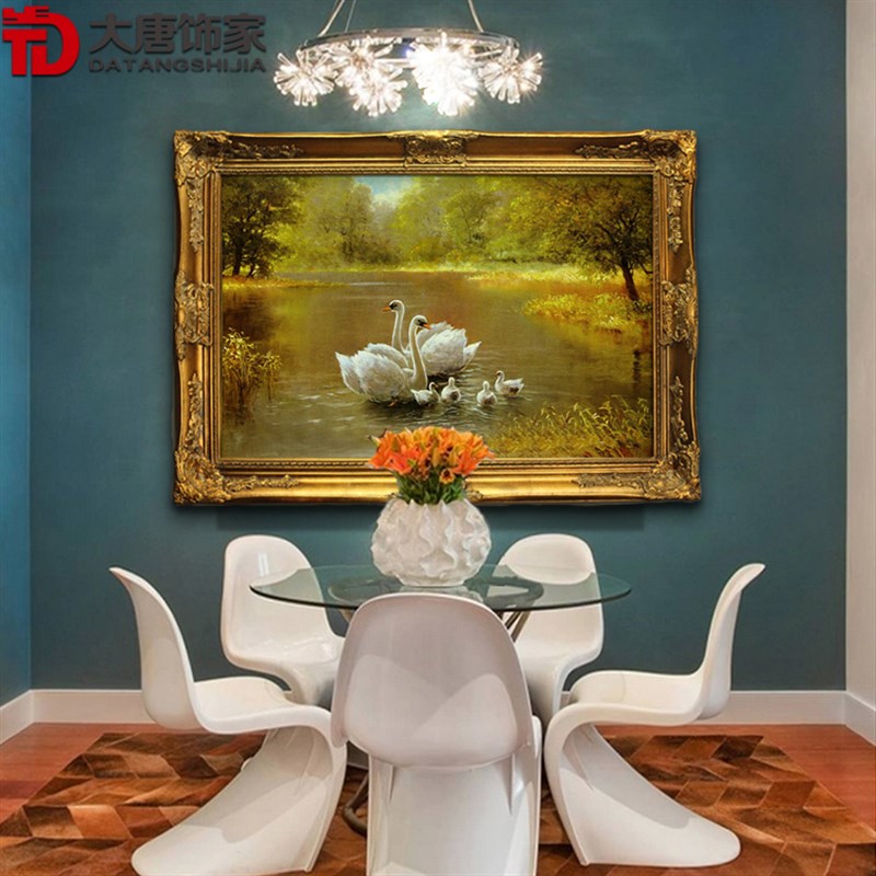 纯手绘天鹅湖油画欧式客厅玄关卧室装饰画 餐厅印像风景油画M27