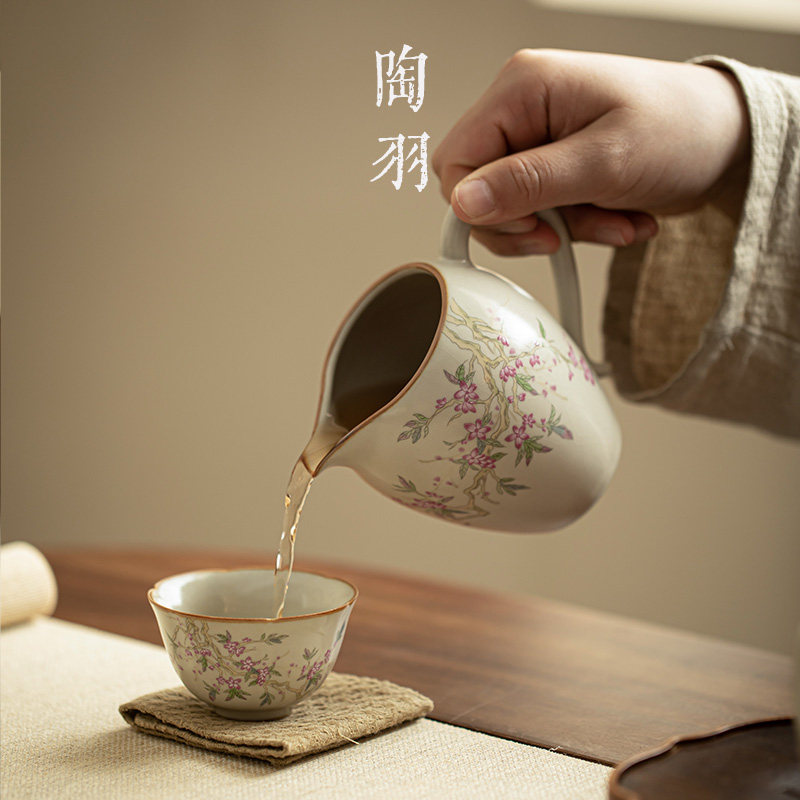 米黄汝窑美人公道茶杯家用陶瓷功夫茶具茶海公道杯单个分茶器公杯