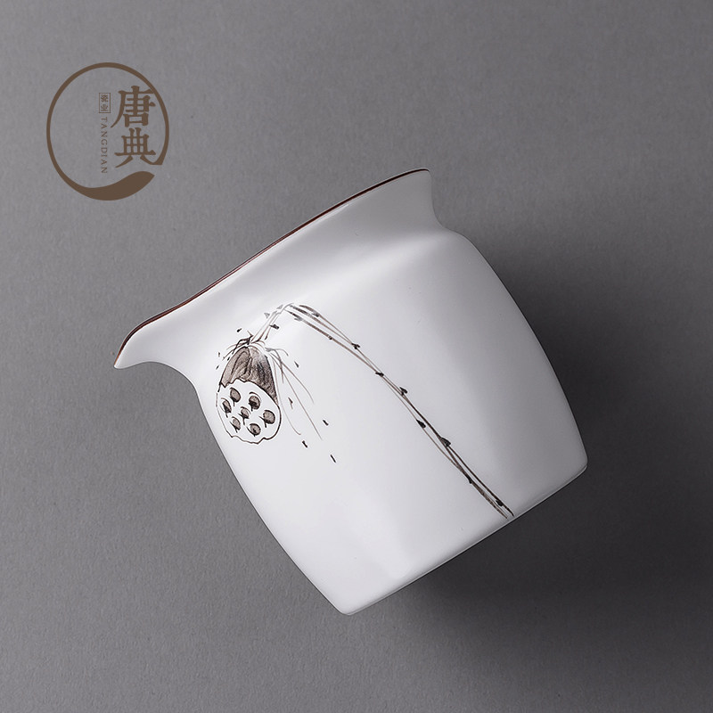 景德镇功夫茶具套装手绘莲蓬白瓷家用泡茶器整套陶瓷盖碗简约礼品