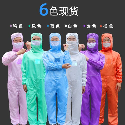 百级无尘服网格连体有口袋格子加背标贴背袋透明卡槽防静电洁净服