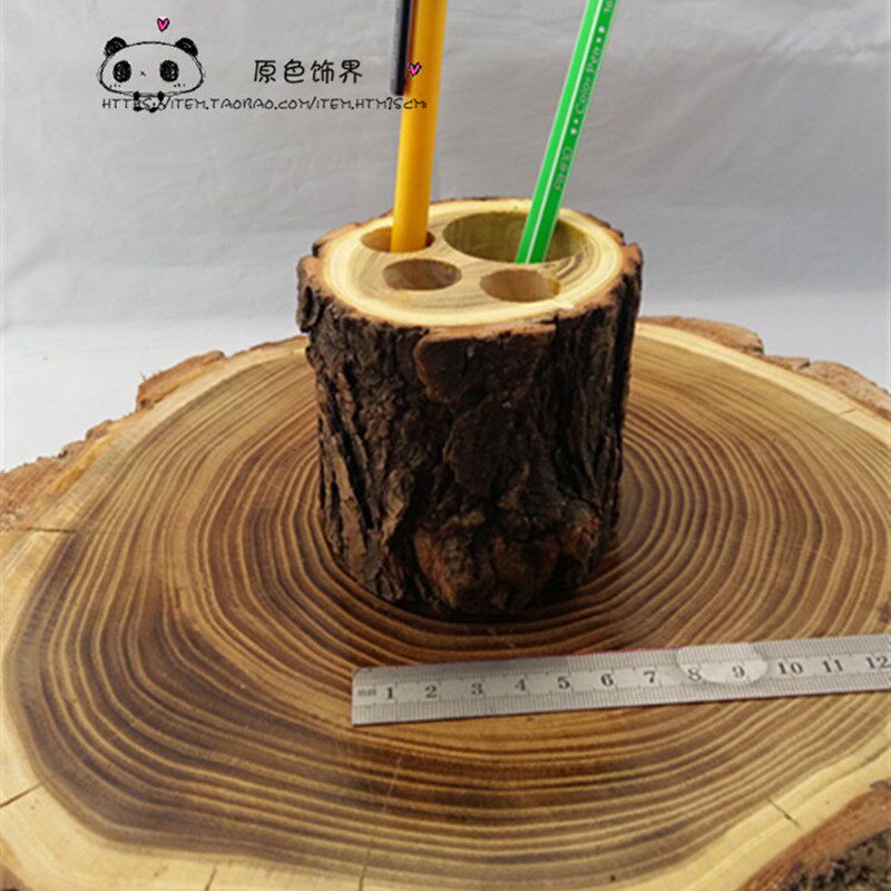 创意 儿童桌面动物脚印笔筒手工实用原木树桩桌面儿童卡通笔筒