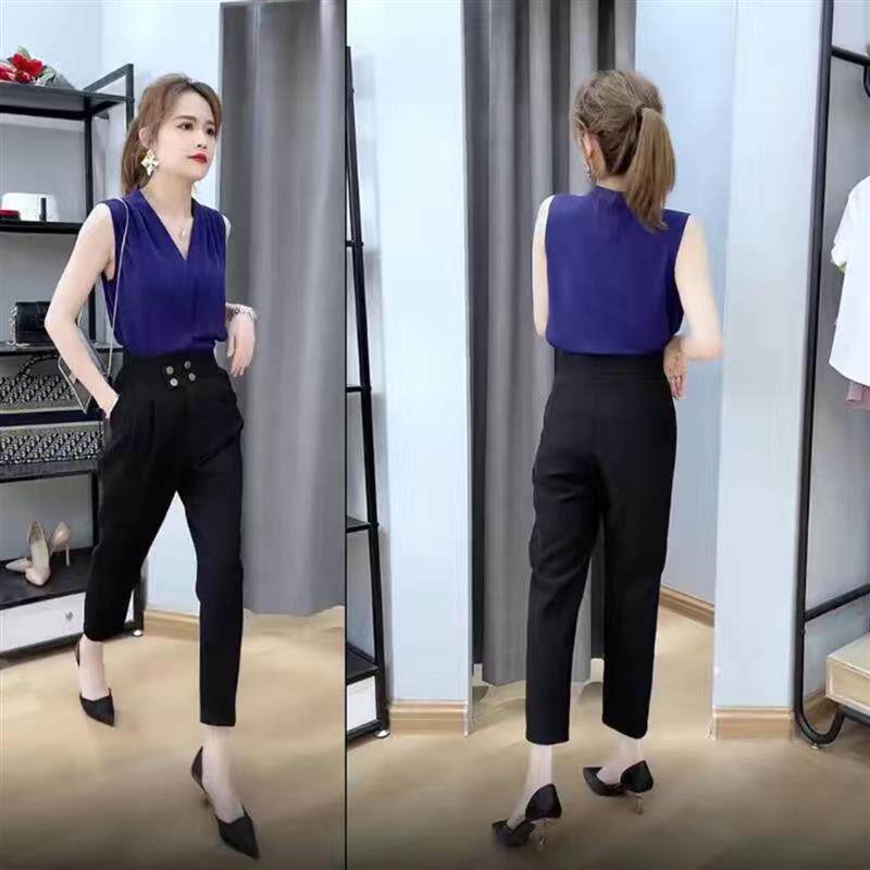职业款女裤休闲2022春秋显瘦女气质长袖套装白衬衫时尚新款两件套