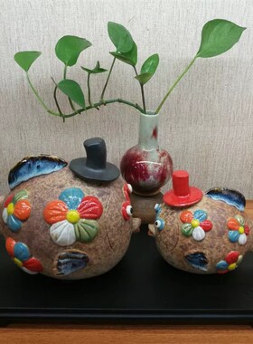 陶瓷河豚鱼创意摆件新中式电视柜博古架餐厅装饰品小鱼儿海鱼摆设