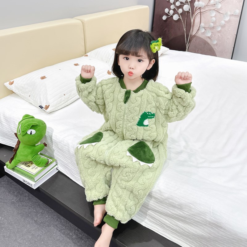 儿童冬季法兰绒连体衣卡通时尚男女宝宝保暖加厚毛绒睡袋家居爬服