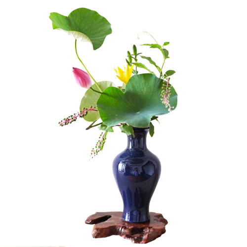 陶瓷花瓶摆件窑变蓝色瓷瓶创意小原流器皿空间客厅插花中式家居