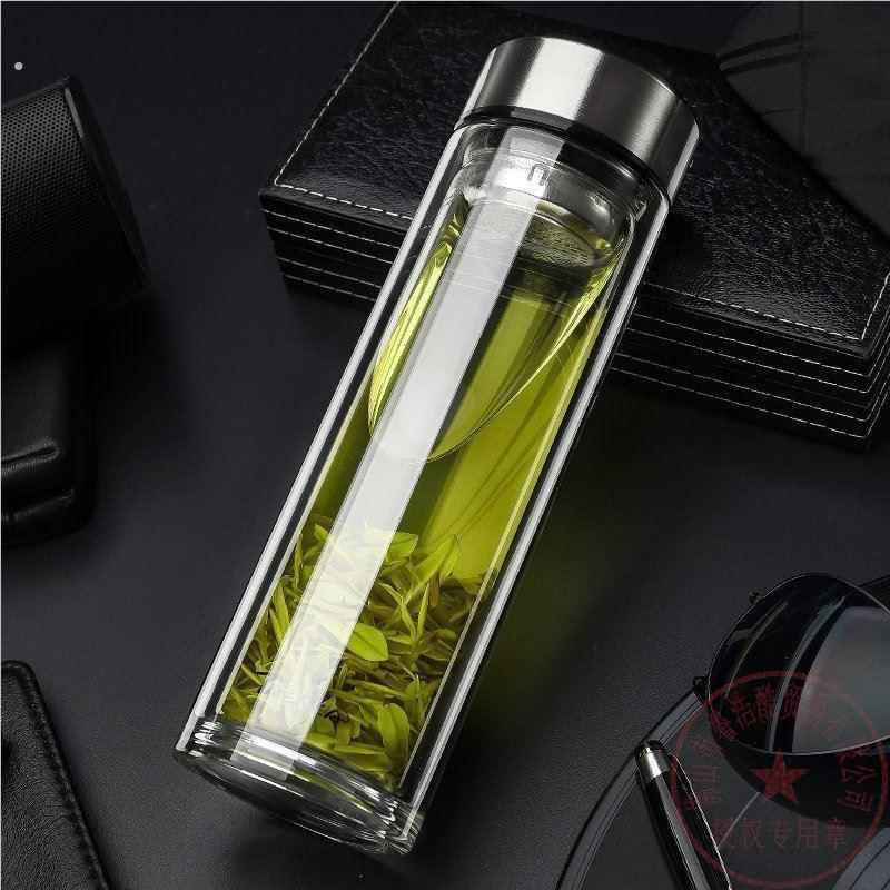 双层细玻璃杯加长细长特大号外带水杯大容量保温玻璃杯保双层泡茶
