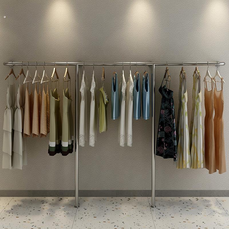 不锈钢服装店展示架落地挂衣杆陈列女童装专用壁挂上墙悬吊货架子