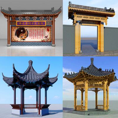厂家东阳仿古实木雕屋檐假门头中式门楼装饰复古建筑飞檐翘角斗拱