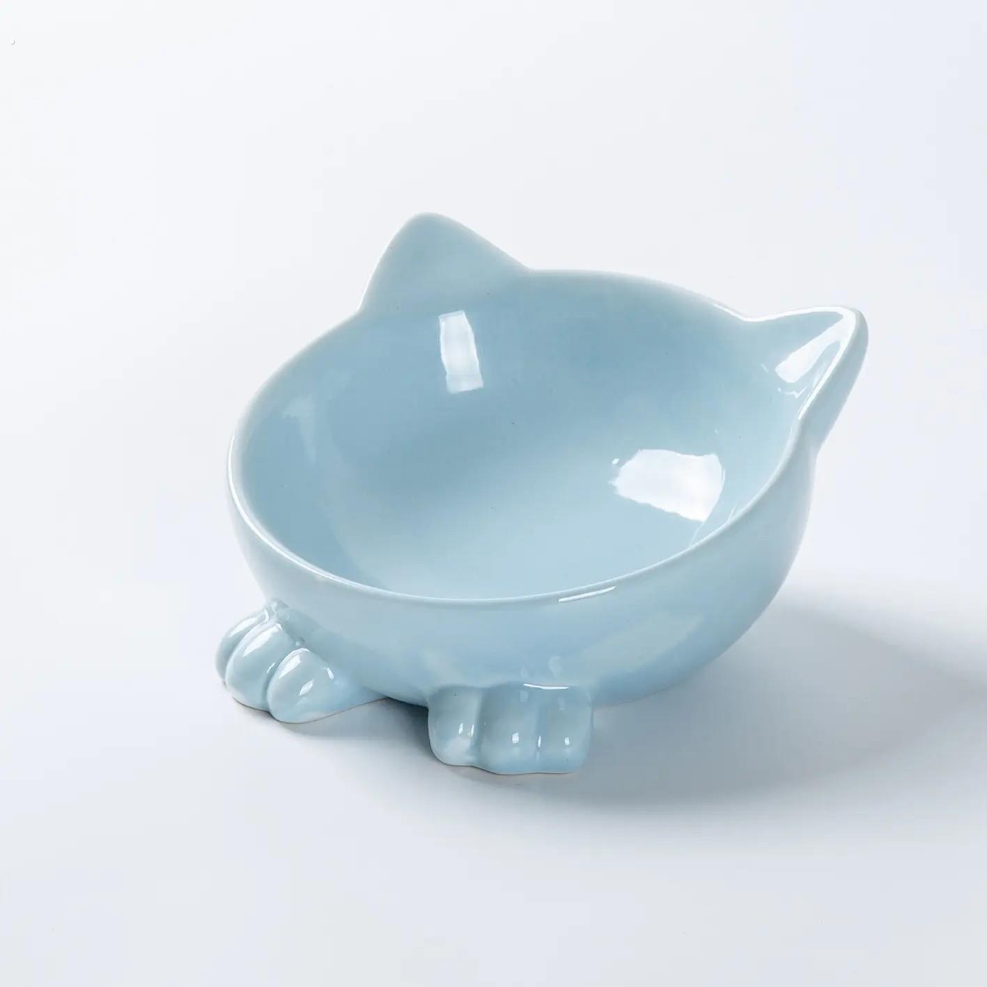 可爱猫碗陶瓷小猫饭盆防打翻矮脚猫专用保护颈椎斜口食盆饮水盆碗