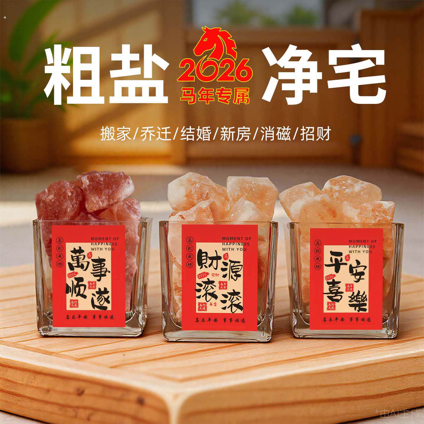 粗盐净宅大粒颗粒喜马拉雅天然玫瑰盐海盐生财专用瓶器皿摆件容器