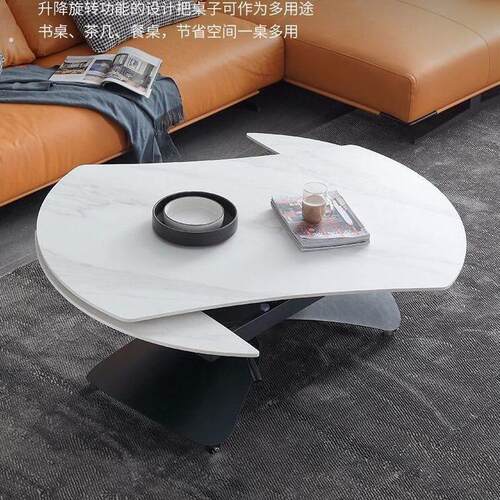 台可圆桌现代板升降茶几餐桌两用岩小户型多功能茶几家用变一体式
