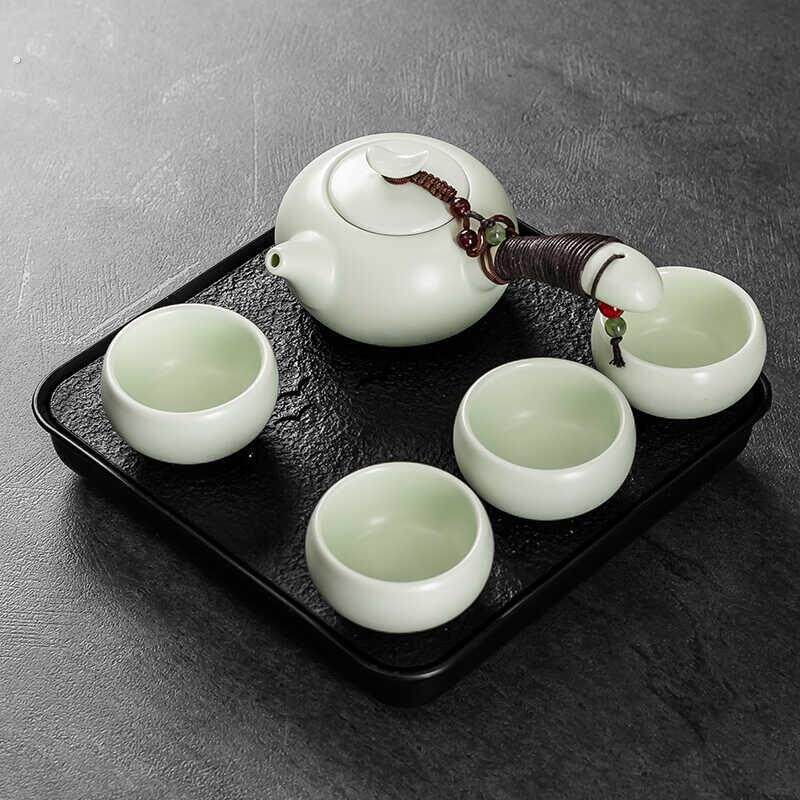 功夫茶具小套装一壶四杯宿舍家用客厅蓄接水盘茶壶茶杯会客泡茶器