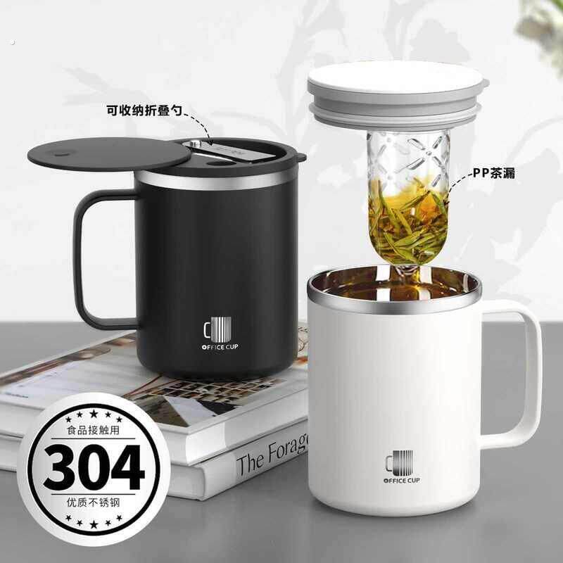 水杯女生新款2024杯子带盖子带勺子办公室茶杯保温男咖啡杯马克杯