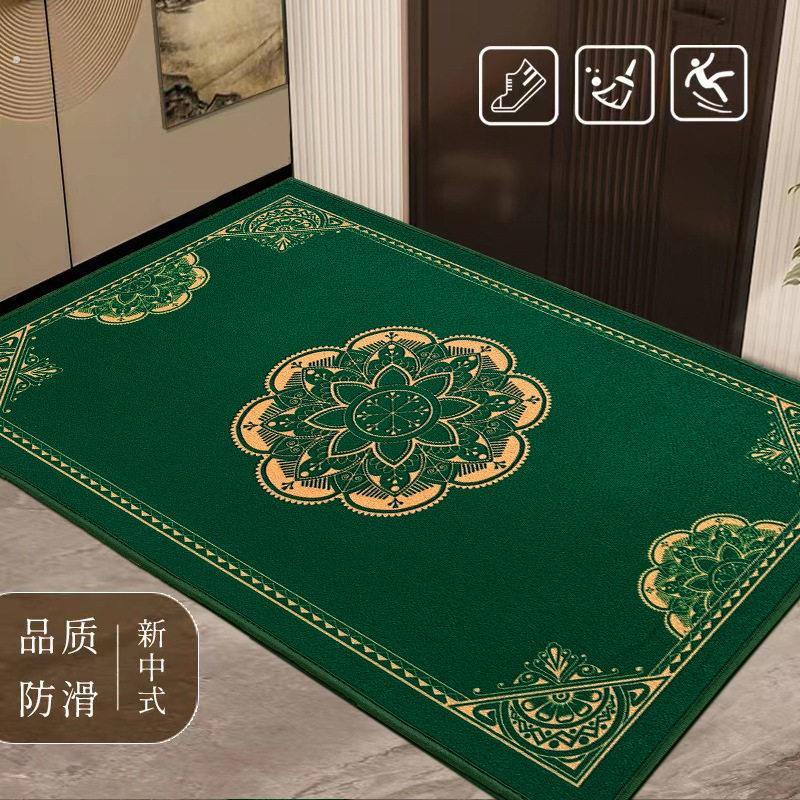 地垫入户门垫绿色步步莲升进门垫脚垫门口垫地垫中式比利时绒定制