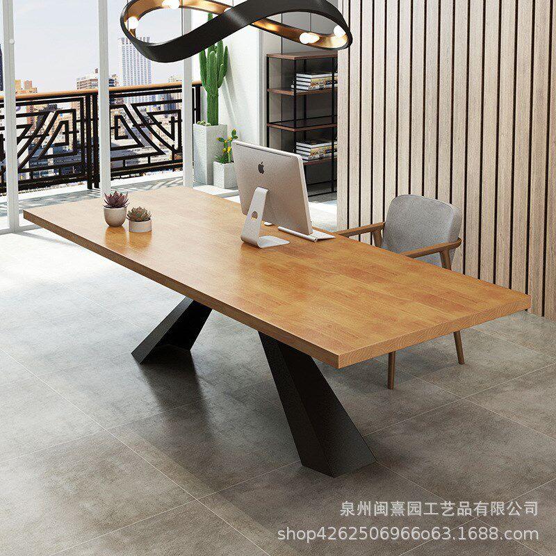 美式铁艺工业风实木办公桌工作室单人电脑桌椅组合创意休闲书桌