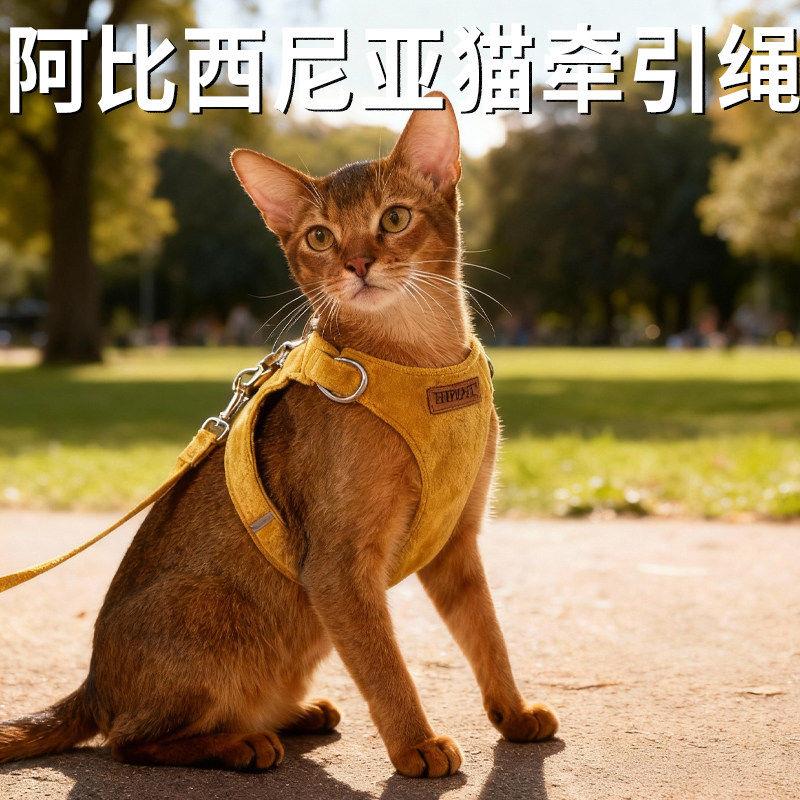 猫牵引绳阿比西尼亚防挣脱外出专用小猫咪出门绳子背心胸背可调节