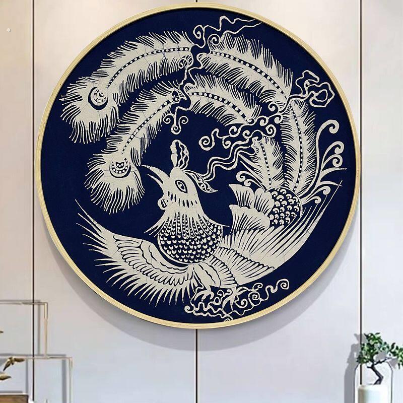 贵州苗族蜡染装饰画蓝染扎染文创工艺品背景墙画客厅挂画可定制