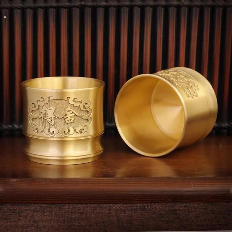 【真铜】黄铜舍得酒杯纯铜茶杯中式茶几桌玄关桌面全铜杯二两酒杯