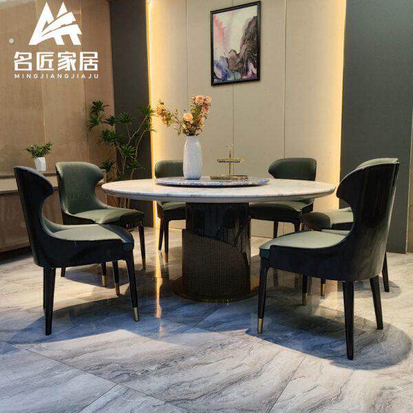 后现代意式轻奢大理石餐桌椅组合高端餐厅宾利奢华圆形实木饭桌子