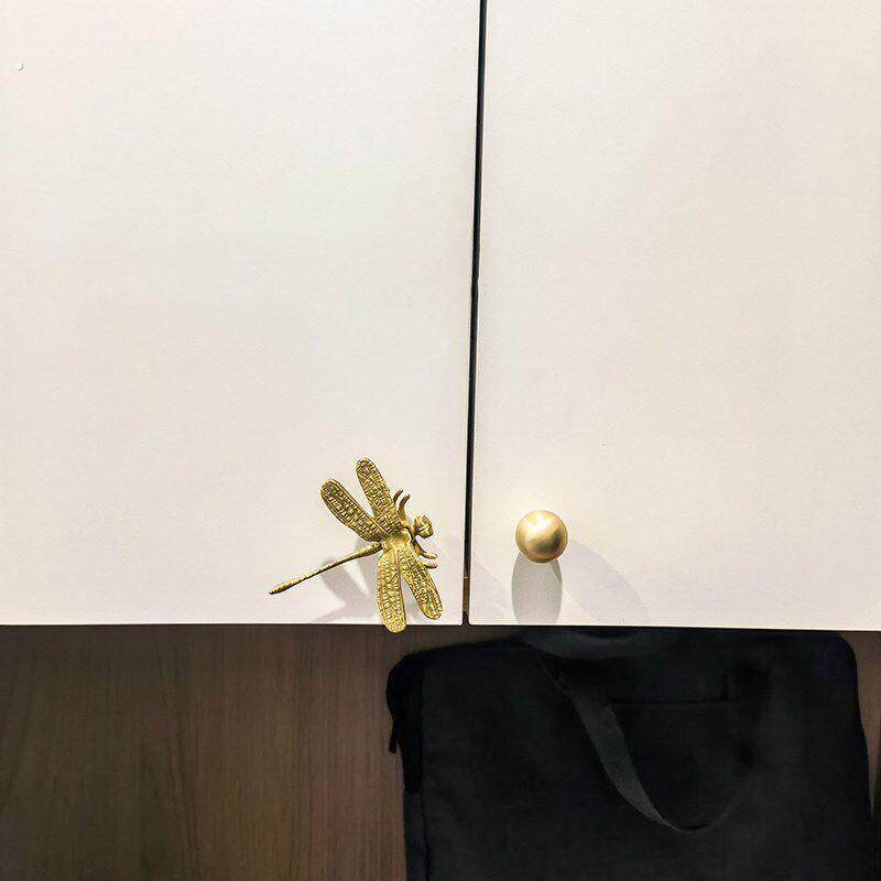 法式复古中古风纯铜拉手新中式小蝴蝶黄铜单孔橱柜抽屉衣柜门把手