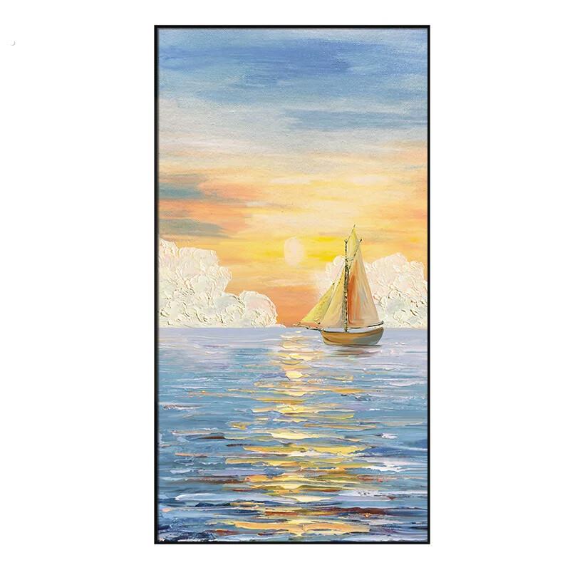 欧式海景入户玄关装饰画现代简约客厅墙壁画走廊过道尽头挂画竖版