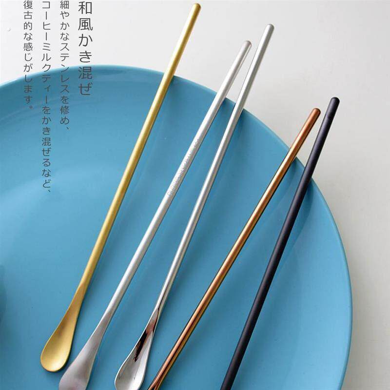 创意304不锈钢日式实心哑光酒吧长柄冰勺鸡尾酒蜂蜜搅拌棒咖啡勺