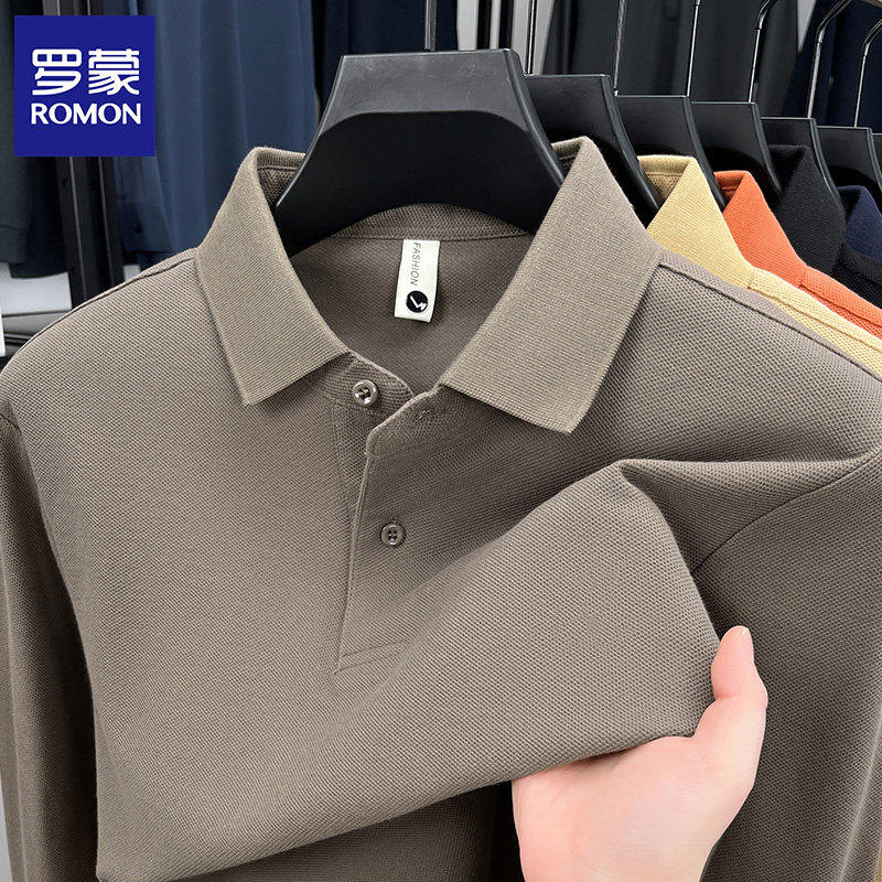 【100%纯棉】罗蒙春秋季商务休闲薄款长袖T恤男士休闲全棉POLO衫