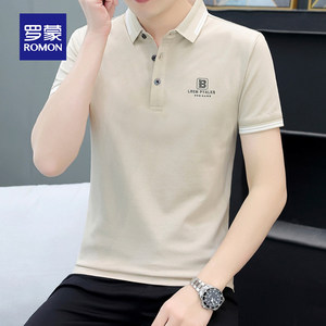 罗蒙男士冰丝短袖Polo衫夏季商务休闲带翻领T恤薄款刺绣男装上衣