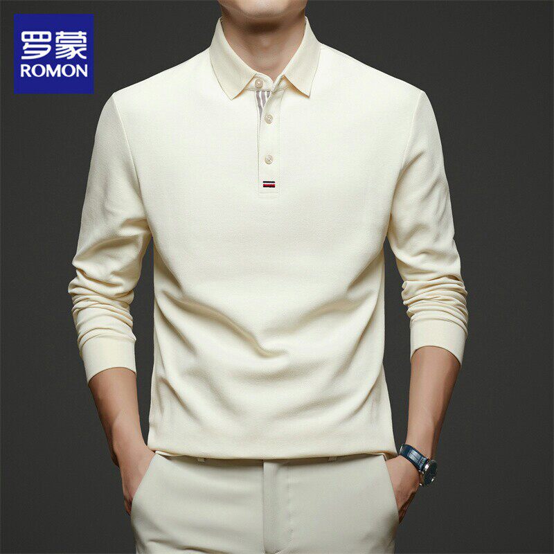 罗蒙长袖t恤男士2026春季新款纯棉打底衫休闲商务翻领polo衫男装