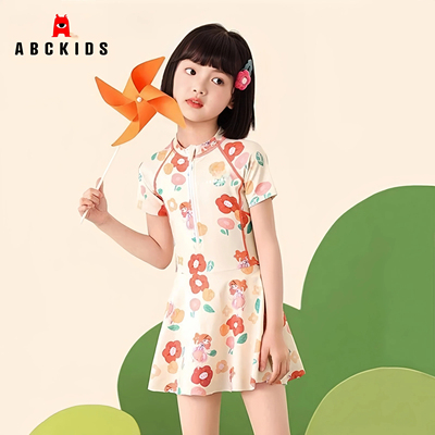 Abckids儿童泳装2026夏季新款时尚泳衣女中大童连体游泳裙子