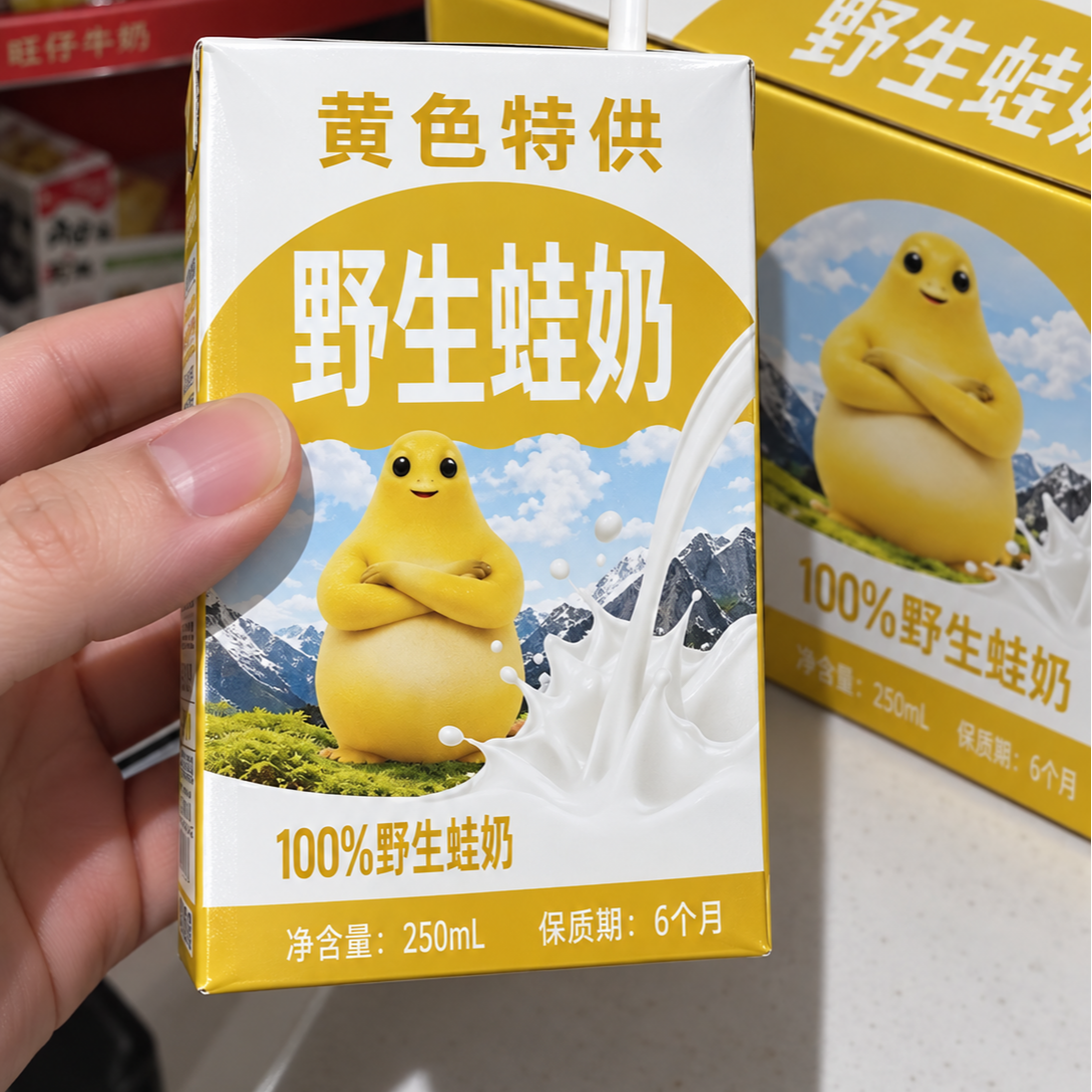 【野生蛙奶】黄色特供贴纸奶砖背胶贴搞笑漫展物料手账本不干胶贴