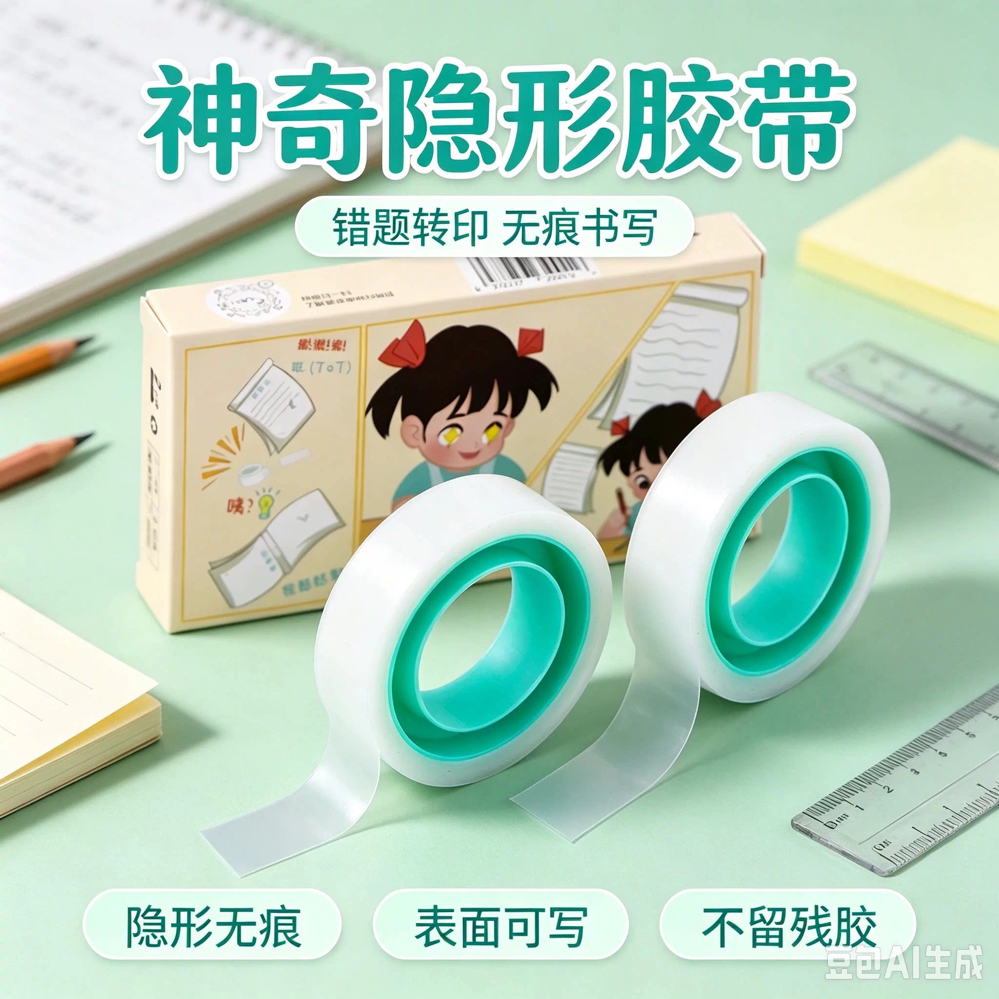 学生隐形错题胶带透明隐形胶带可书写无痕不留胶修补胶带装饰WT