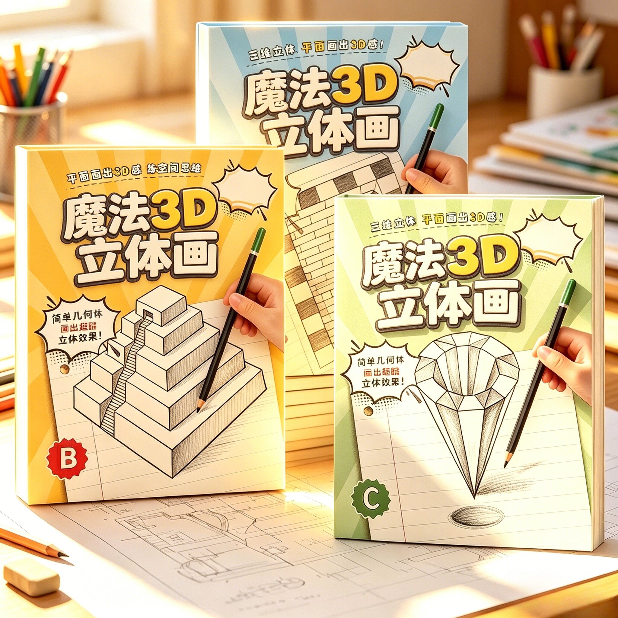 魔法3D立体画描摹本素描本手工绘画本剪纸儿童剪刀玩具套装WT