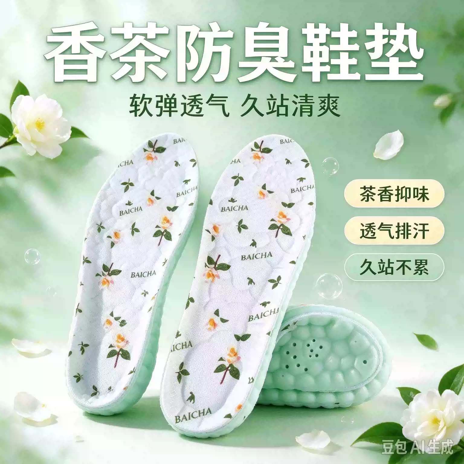 乳胶防臭吸汗透气软弹减震舒适四季山茶花男女士运动休闲用品WT
