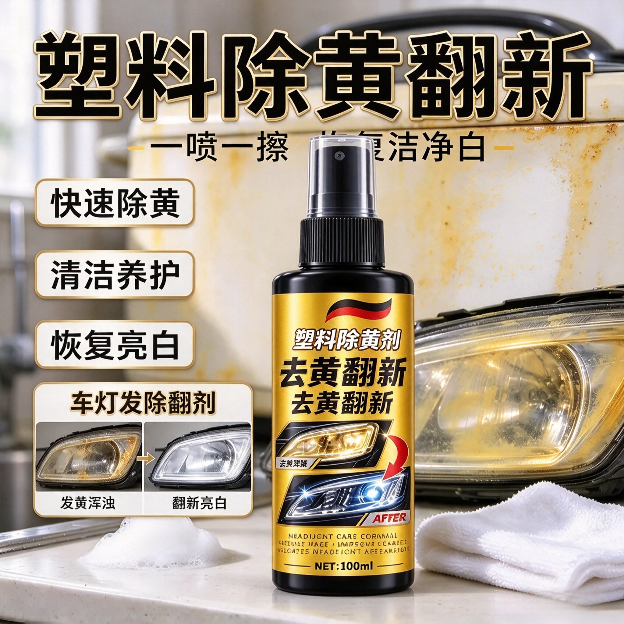 【全新科技】车灯家电除黄修复翻新剂快速清洁养护恢发黄翻新JW