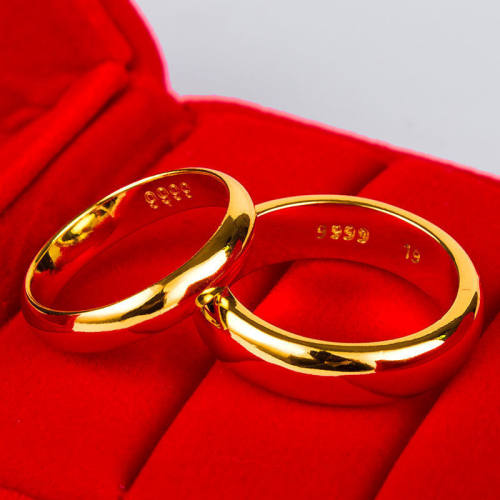 正宗越南沙金戒指闭口光面钢印四个九男女款情侣结婚对戒久不掉色