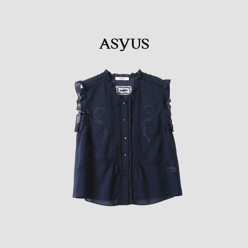 【新品】 ASYUS 2026夏季新款 女装绣花蕾丝拼接法式无袖上衣衬衫