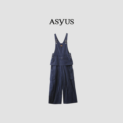 【新品】ASYUS 2026秋季休闲舒适挺括别致女士假两件牛仔背带裤