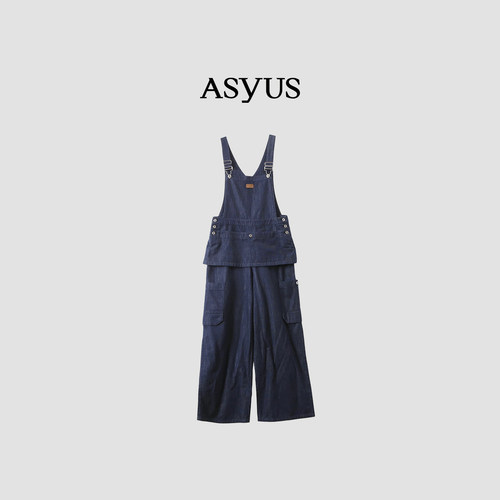 【新品】ASYUS 2026秋季休闲舒适挺括别致女士假两件牛仔背带裤