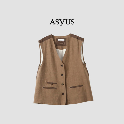 【新品】ASYUS 2026夏季 女装休闲复古亚麻撞色拼接马甲