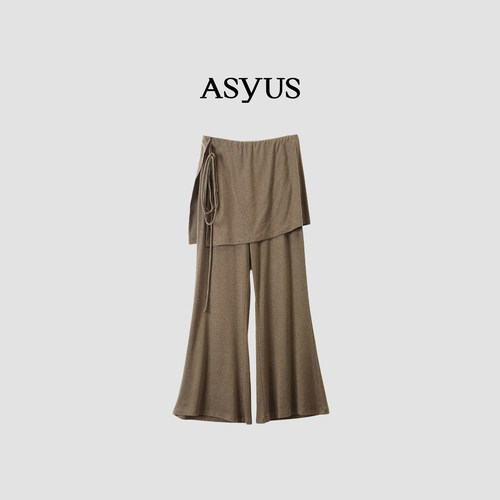 【新品】ASYUS 2026夏季 女装休闲针织假两件绑带屁帘裤宽松长裤