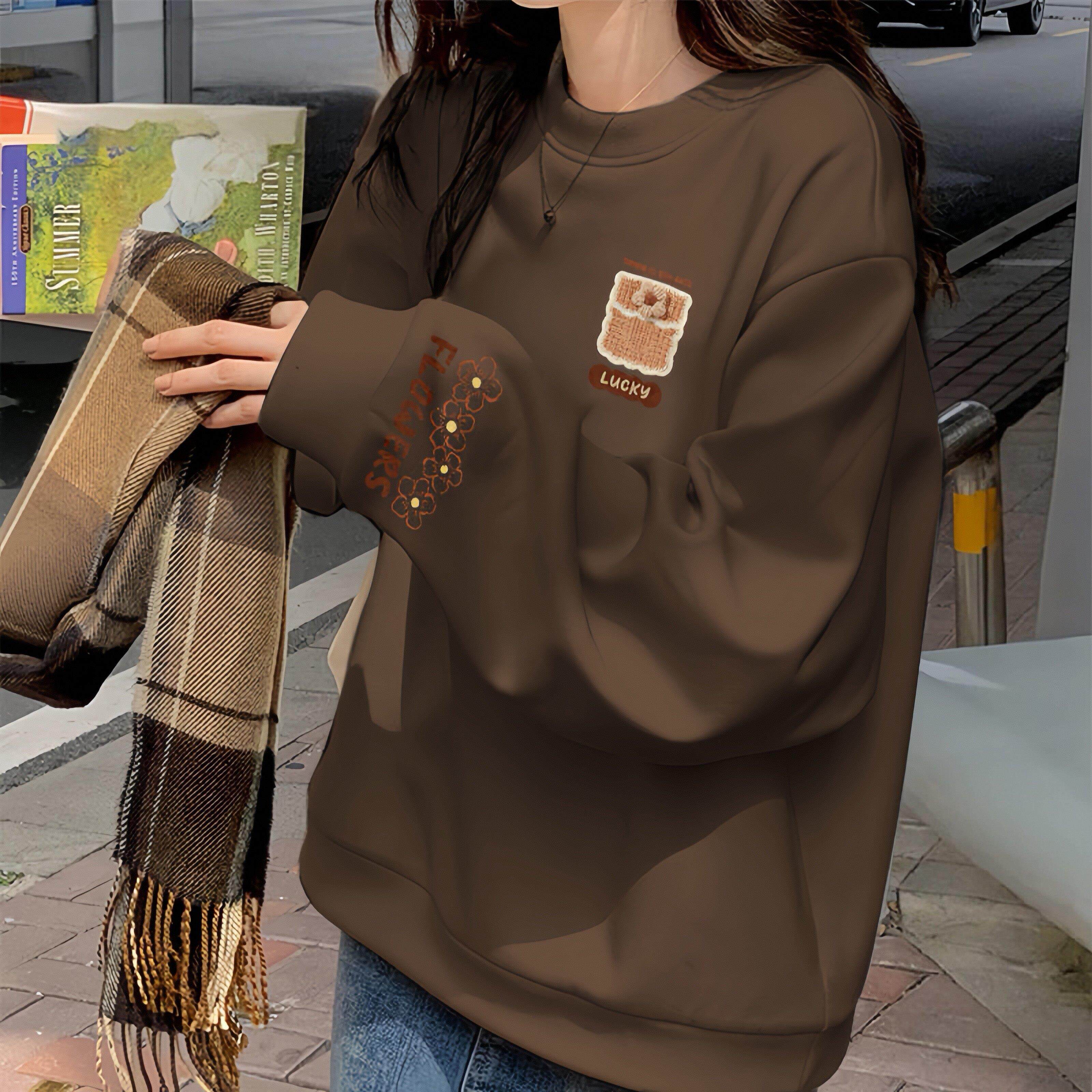 纯棉圆领卫衣女大童春秋2025新爆款初中高中学生宽松加绒长袖上衣