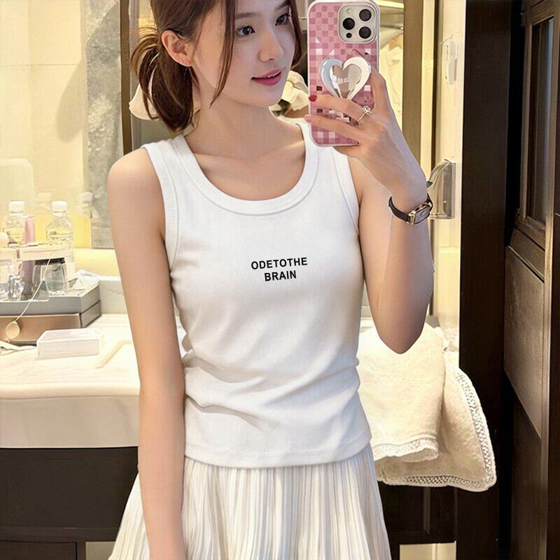2026棉质白色吊带背心女内搭打底无袖t恤扎染减龄外穿短款上衣ins