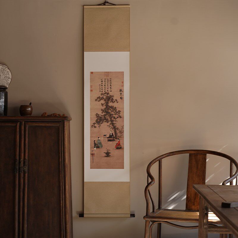 是名一鹿 听琴图宋画琴室挂画卷轴宋徽宗诗意挂画中式装饰画
