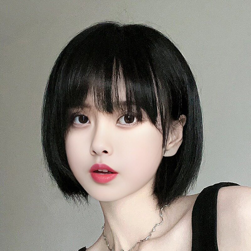假发女短直发全真人发混丝全头套时尚波波头自然学生头发整顶发套