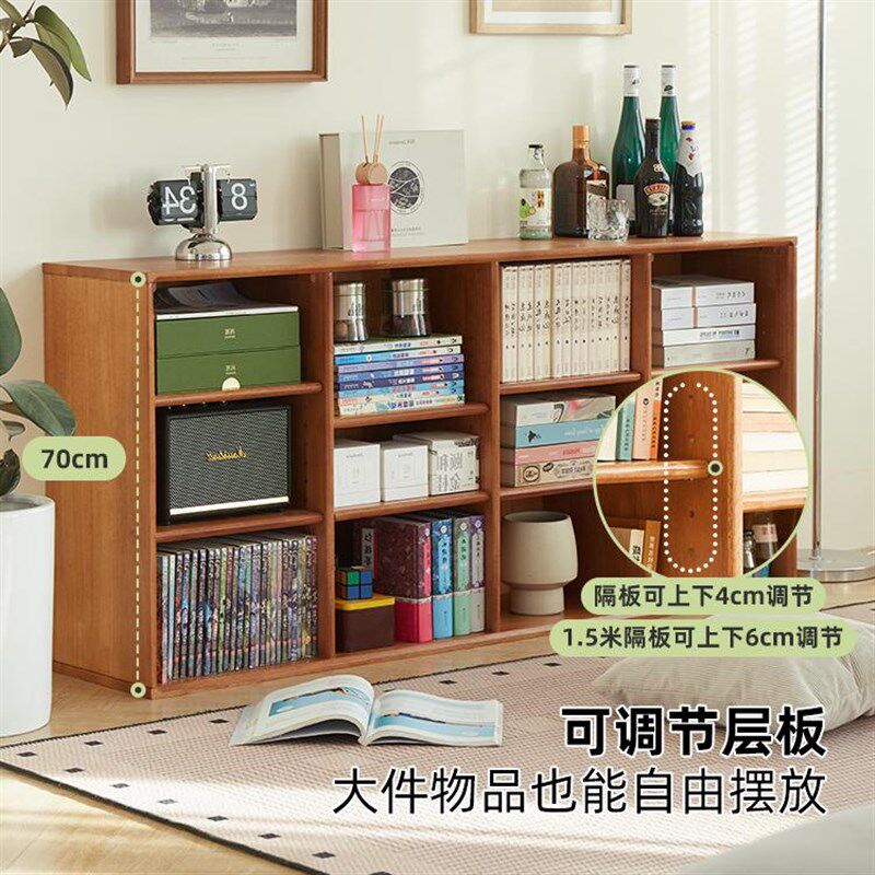 实木书架落地置物架客厅储物柜一体格子柜子家用矮书柜儿童绘本架