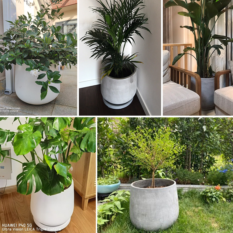 圆形水泥花盆大号龟背竹绿植U型镁泥花箱北欧简约庭院阳台落地盆