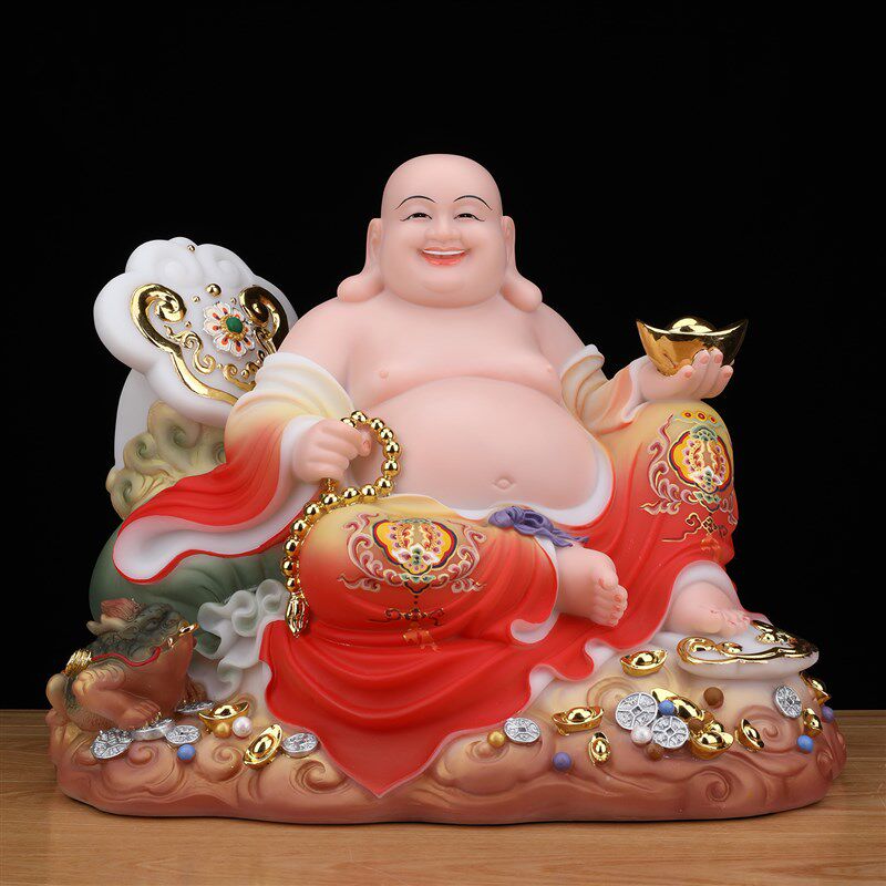 玉石大肚弥勒佛菩萨佛像宽体笑佛招财家用供奉店铺汉白玉摆件客厅