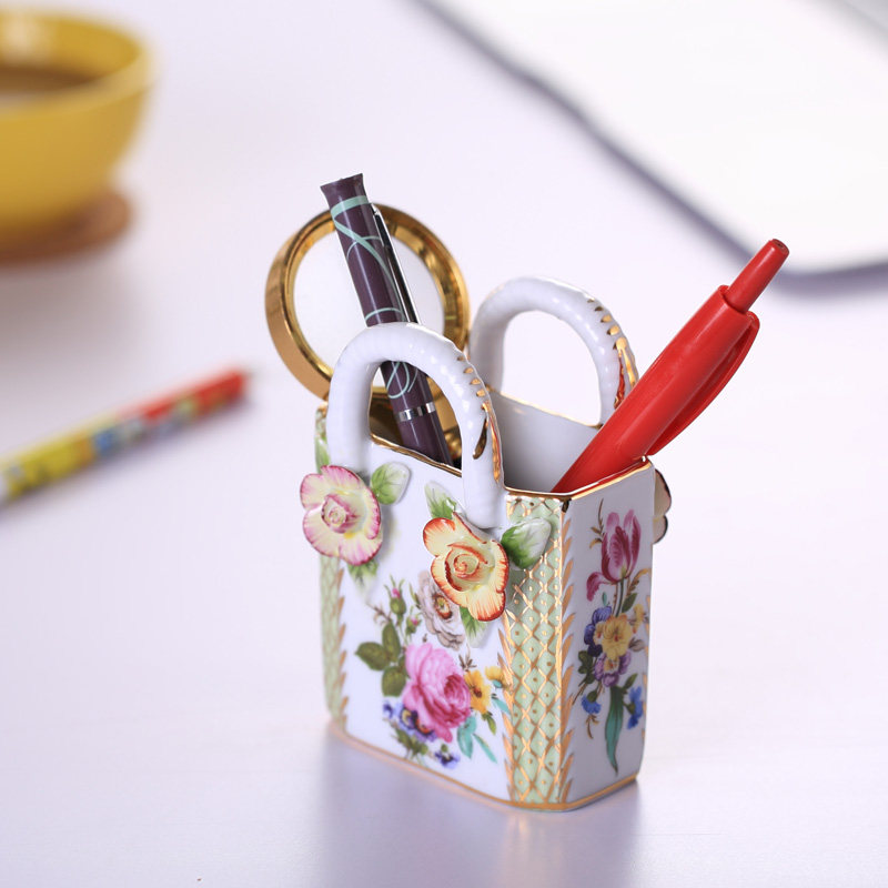 迷你陶瓷手袋花瓶插花器摆件装饰品家居工艺品创意餐桌面客厅卧室